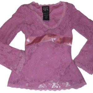 ---  Pink Stretch Lace Top Girl Size Small Fits 7 8